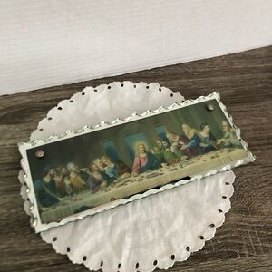 Vtg Beveled Mirror Framed Last Supper MCM Art